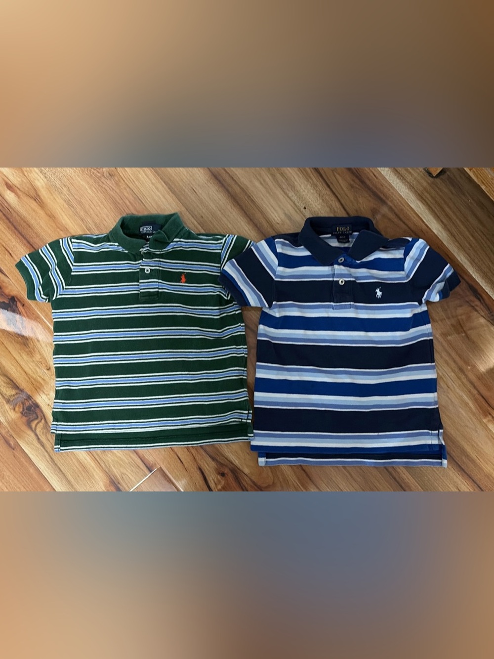 Polo by Ralph Lauren Green & Navy Striped Kids Polo Shirts 4T